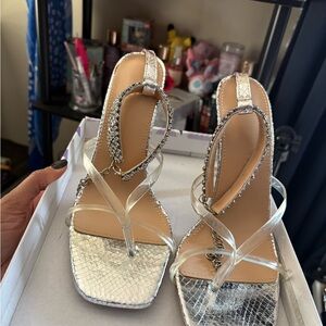 Elegant Silver Strappy Heels